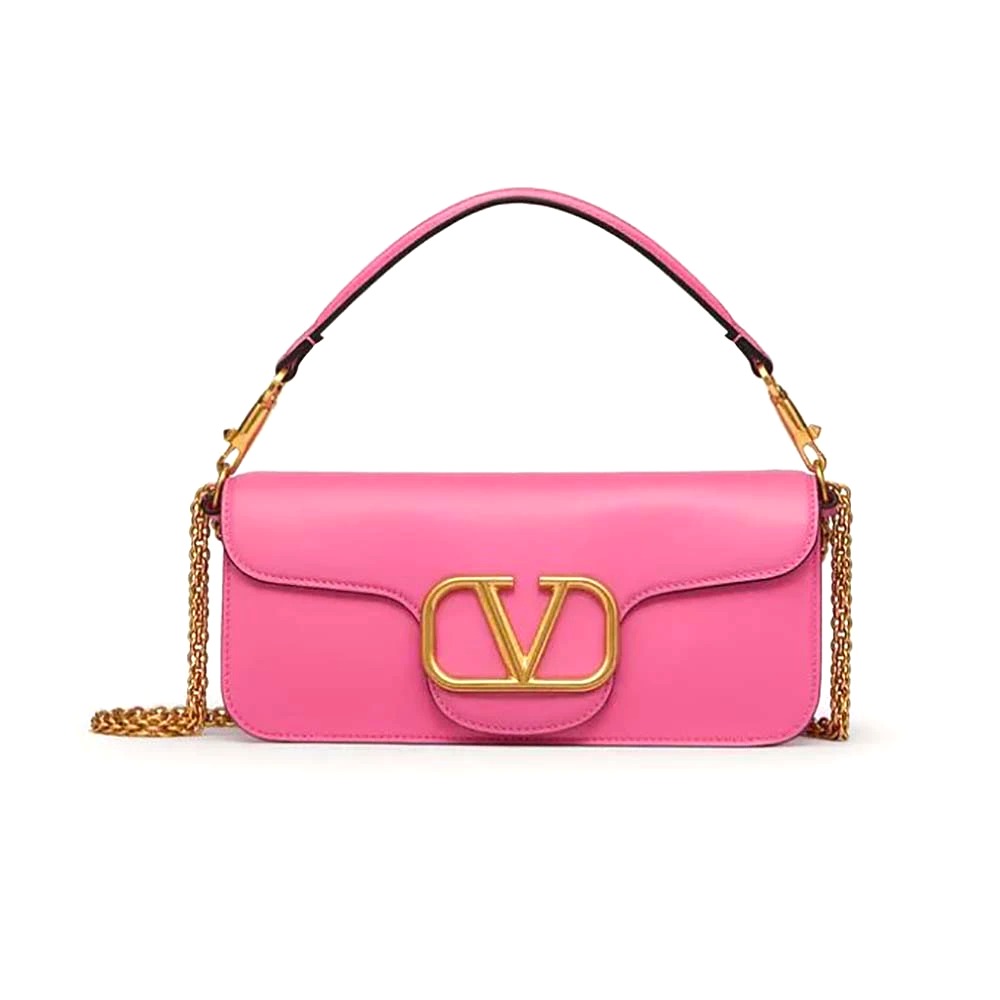 TÚI Valentino Women Vlogo Signature Calfskin Shoulder Bag-Pink