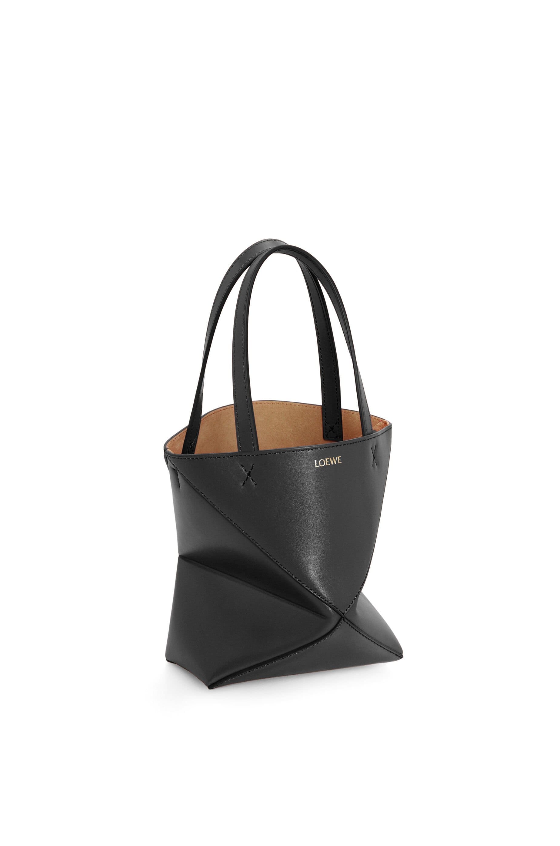 Túi LOEWE Mini Puzzle Fold Tote in shiny calfskin black