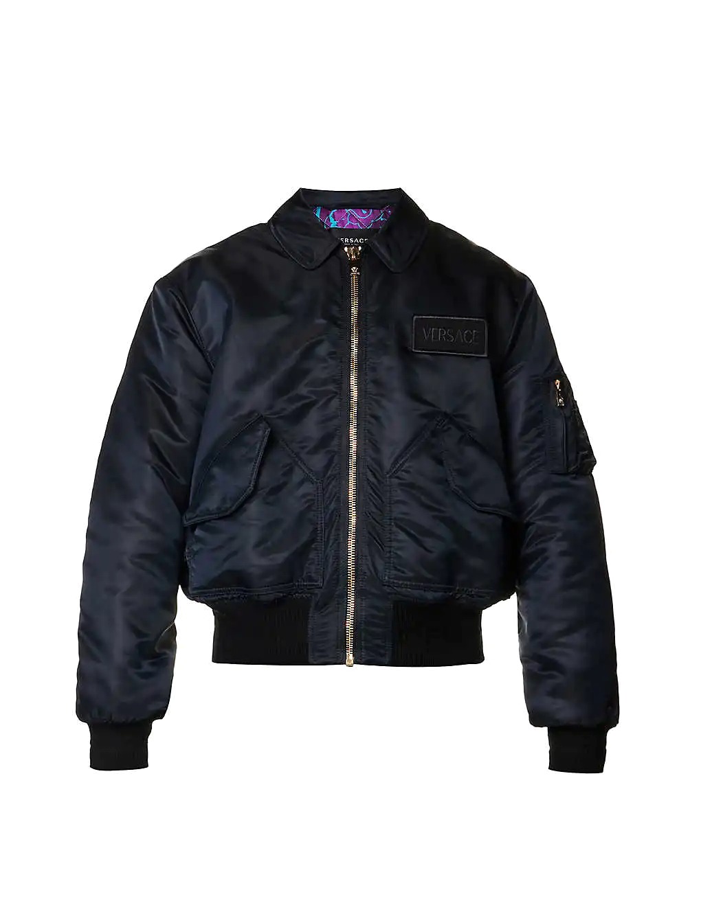 ÁO VERSACE Baroque-lined brand-appliqué shell bomber jacket