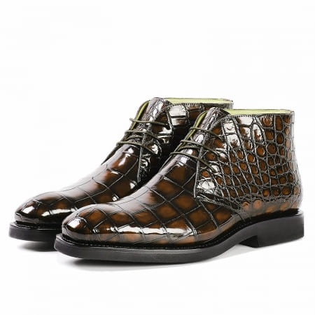 Giày Boots Chukka có dây buộc cho nam da cá sấu thủ công