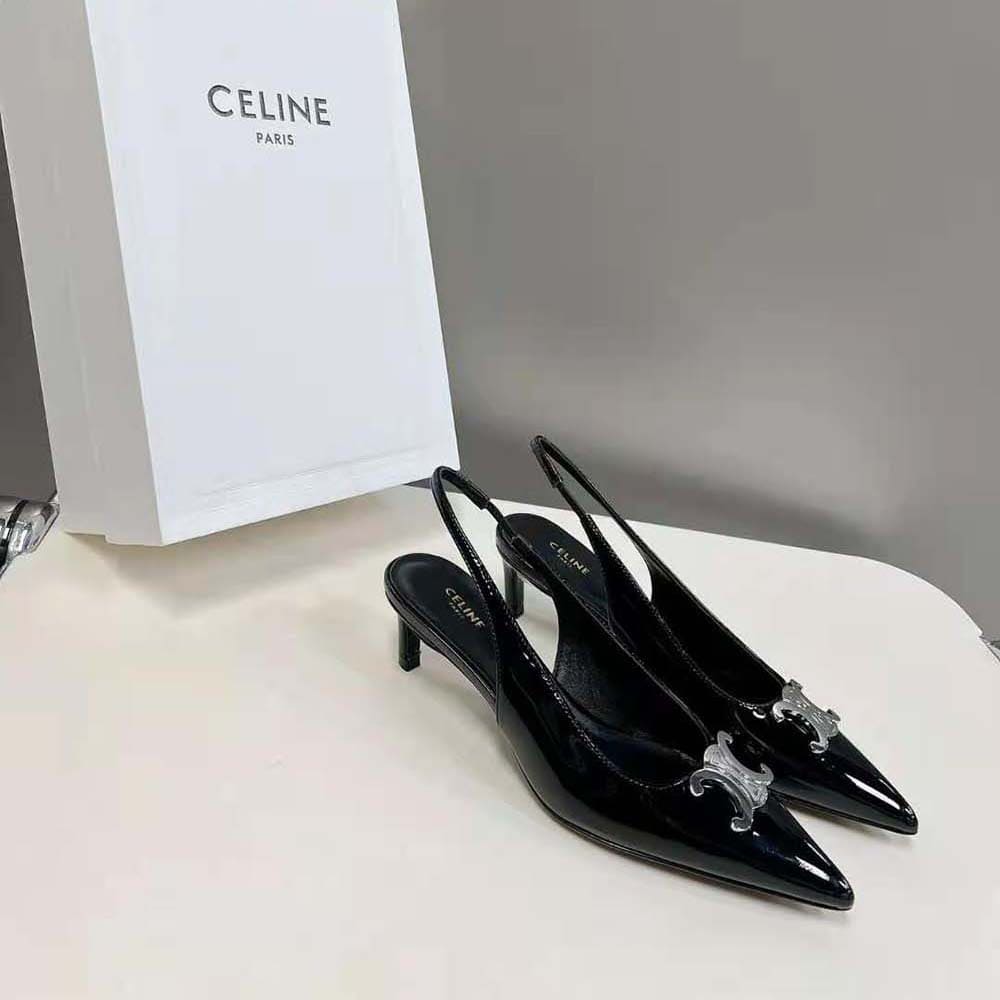 GIÀY Celine Women Alma Triomphe Slingback in Glossy Calfskin