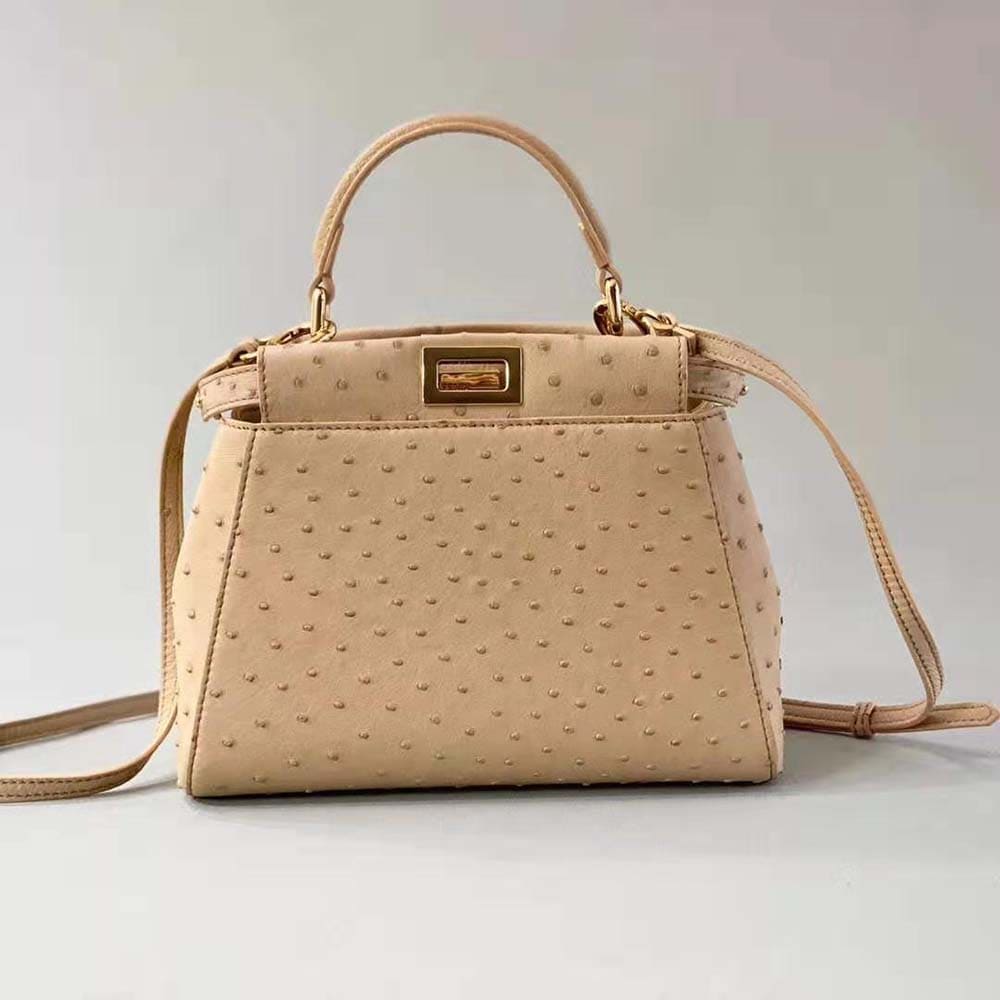 TÚI Fendi Women Peekaboo Iconic Mini Brown Ostrich Bag DA ĐÀ ĐIỂU