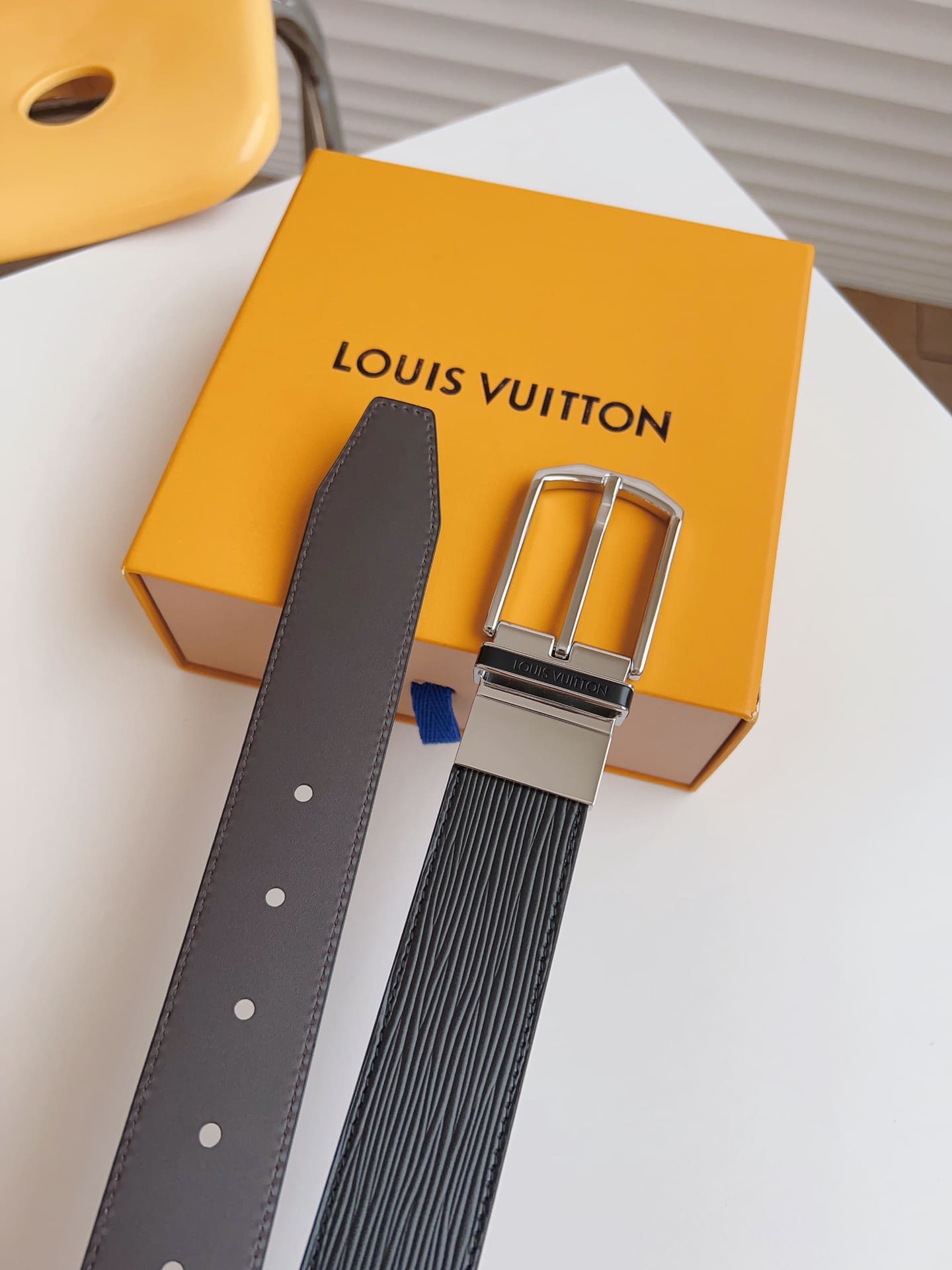 DÂY LƯNG LOUIS VUITTON BLACK DAMIER EPI LEATHER Khóa bạc