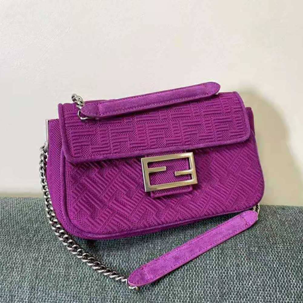 TÚI FENDI Women Midi Baguette Chain FF Fabric Bag-Purple