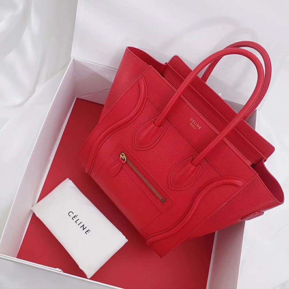 TÚI Celine Women Micro Luggage Handbag in Drummed Calfskin-Red