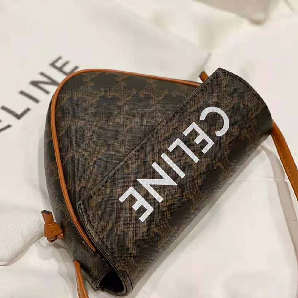 TÚI Celine Women Triangle Bag in Triomphe Canvas-Brown