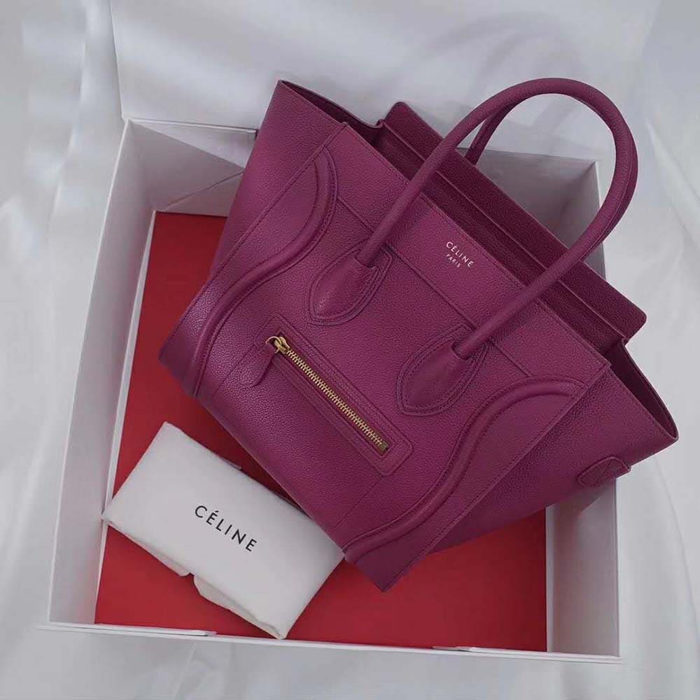TÚI Celine Women Micro Luggage Handbag in Drummed Calfskin-Maroon