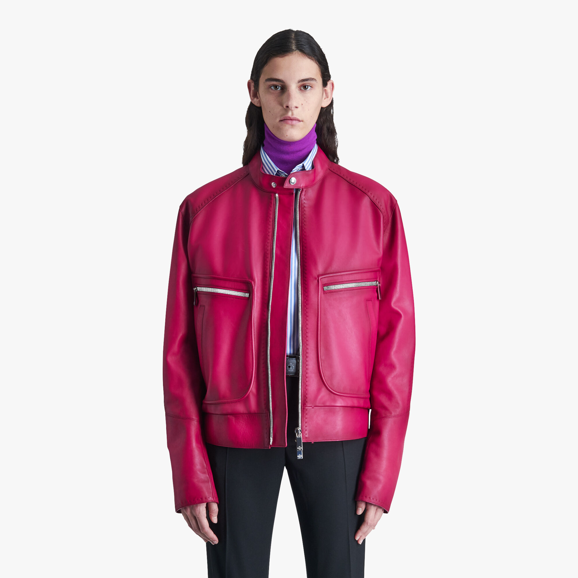ÁO BERLUTI Patina ROSE GARDEN PINK leather jacket SS2021