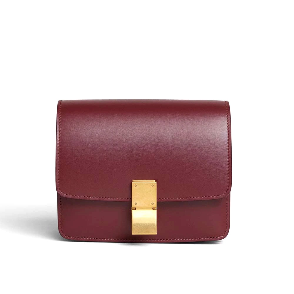 TÚI Celine Women Small Classic Bag in Box Calfskin Leather-Maroon