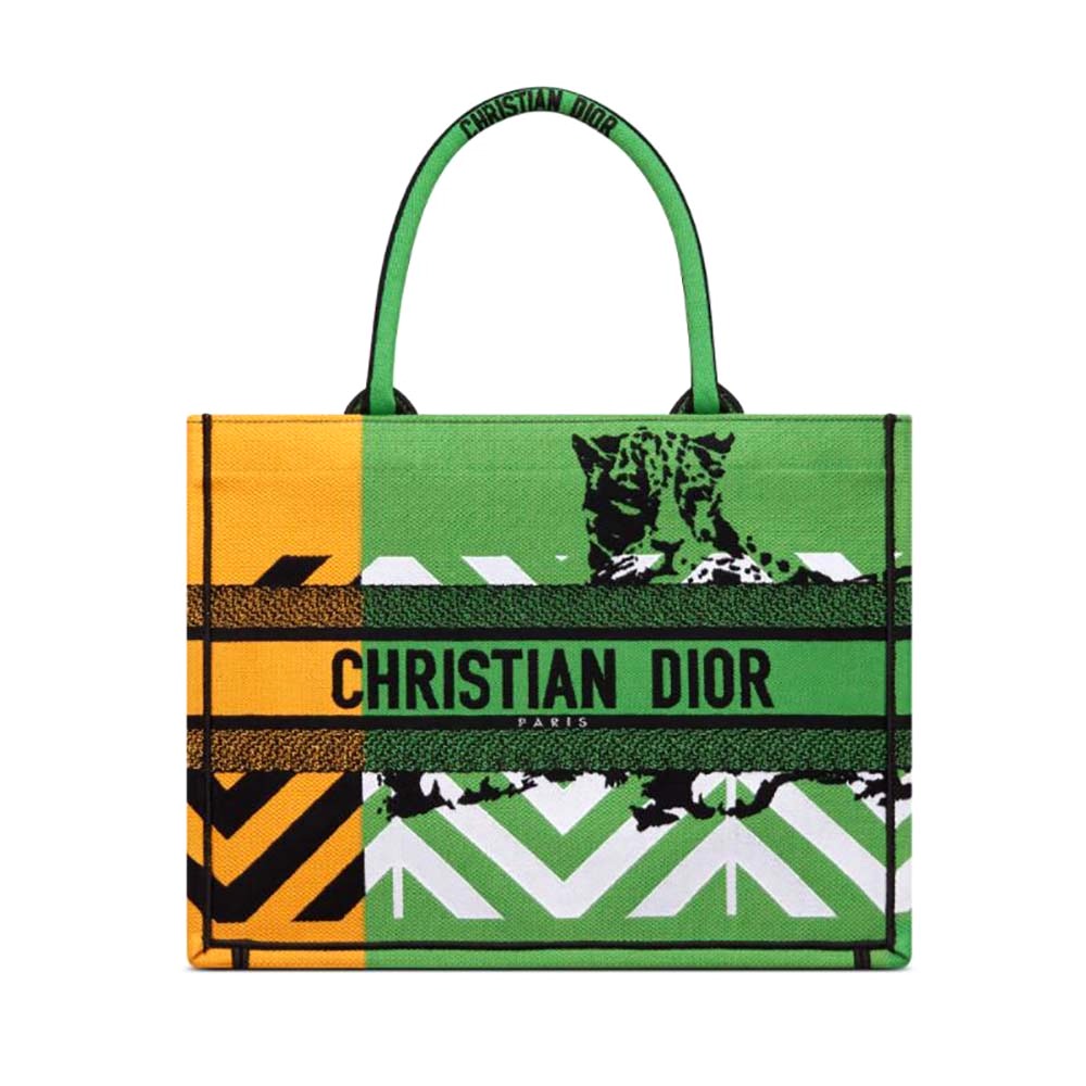 TÚI Dior Women Medium Dior Book Tote Bright Green and Orange D-Jungle Pop Embroidery
