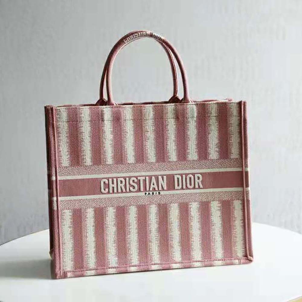 TÚI Dior Women Dior Book Tote Pink D-Stripes Embroidery
