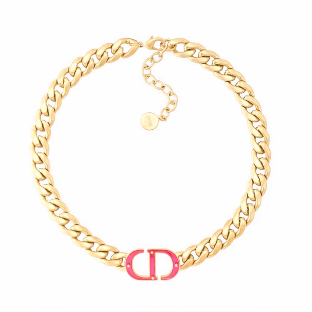 DÂY Dior Women 30 Montaigne Necklace Gold-Finish Metal and Fluorescent Pink Transparent