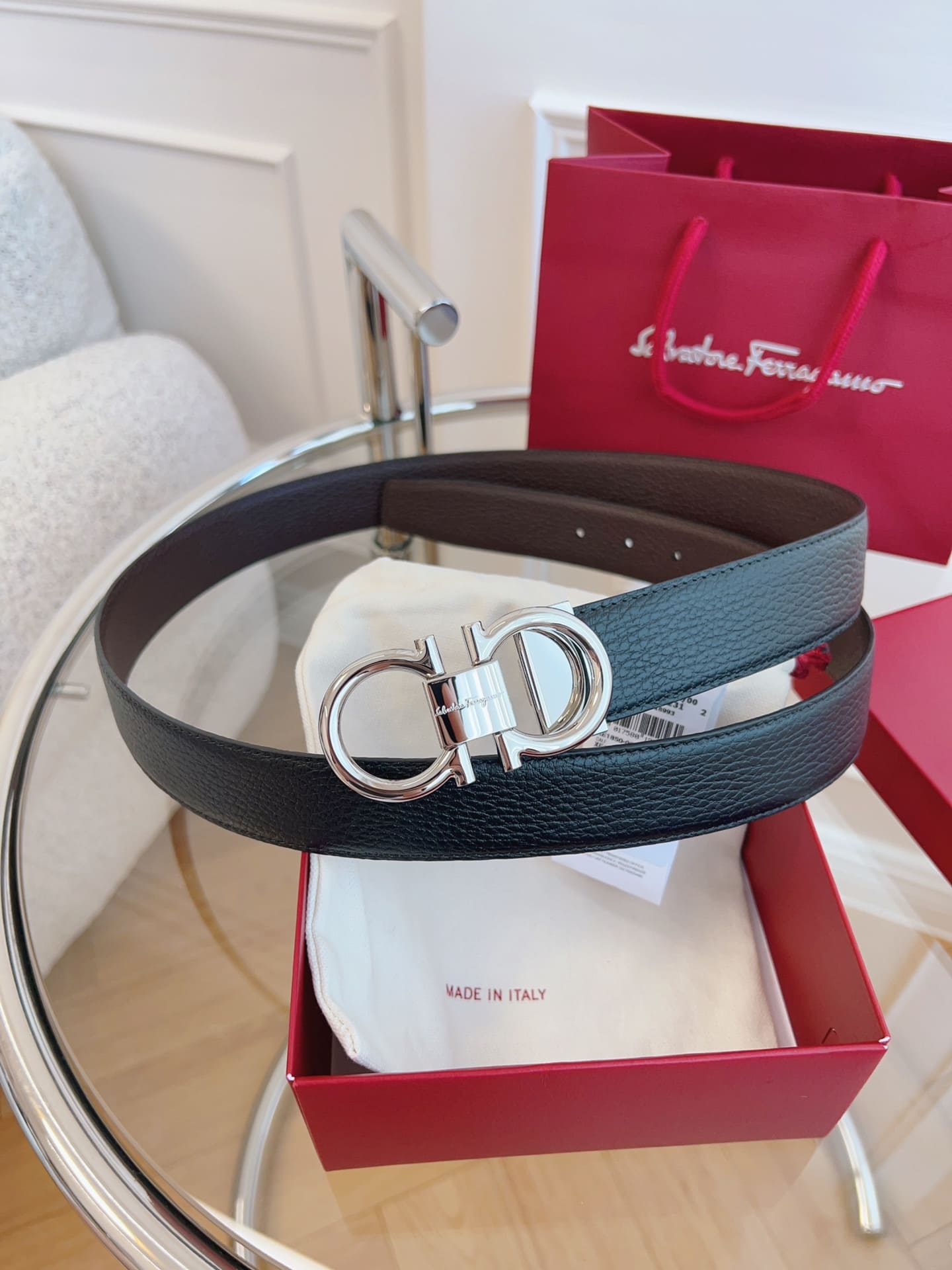 DÂY LƯNG Salvatore Ferragamo Adjustable Gancini Belt Khóa bạc