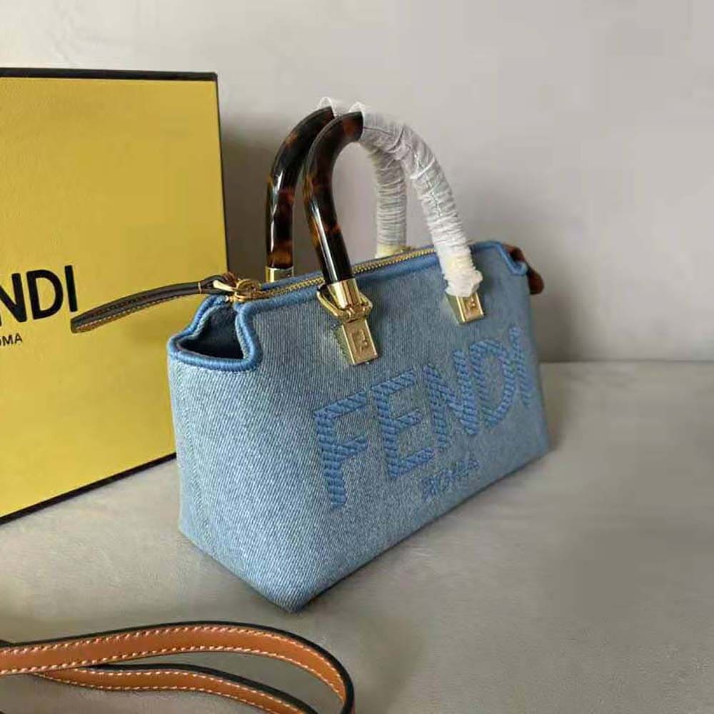 TÚI Fendi Women By The Way Mini Light Blue Denim Small Boston Bag