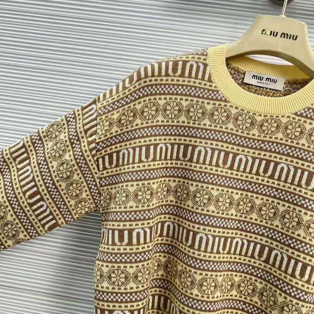 ÁO Miu Miu Women Wool Sweater with Jacquard Logo-Yellow