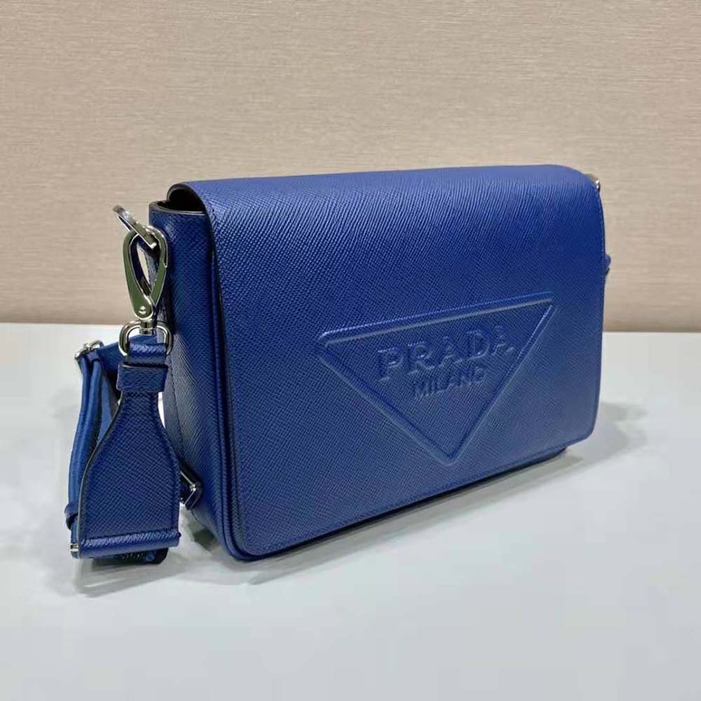 TÚI Prada Men Saffiano Leather Shoulder Bag with Sleek-Navy