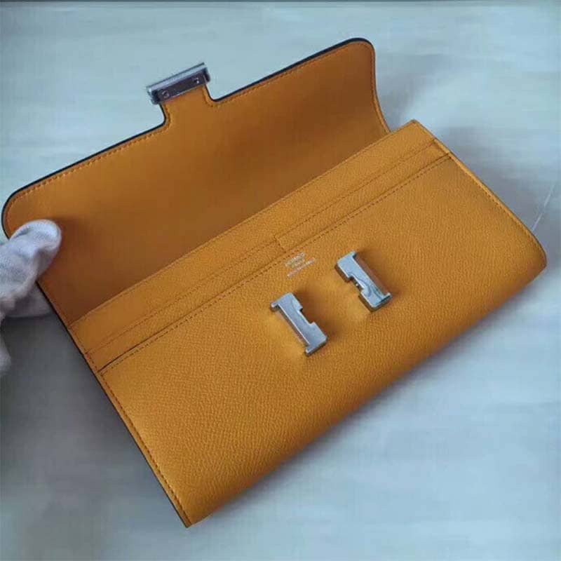 Ví Hermes Women Constance Long Wallet in Calfskin Leather-Orange
