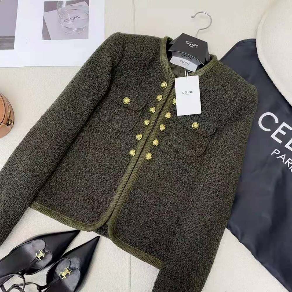 ÁO Celine Women Chelsea Jacket in Bouclette Natté-Green