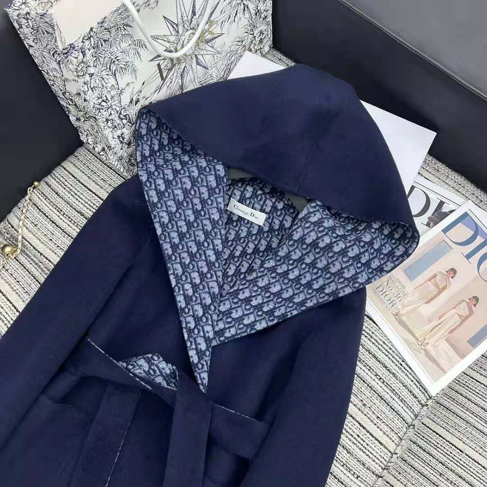 ÁO Dior Women Coat Blue Double-Sided Wool