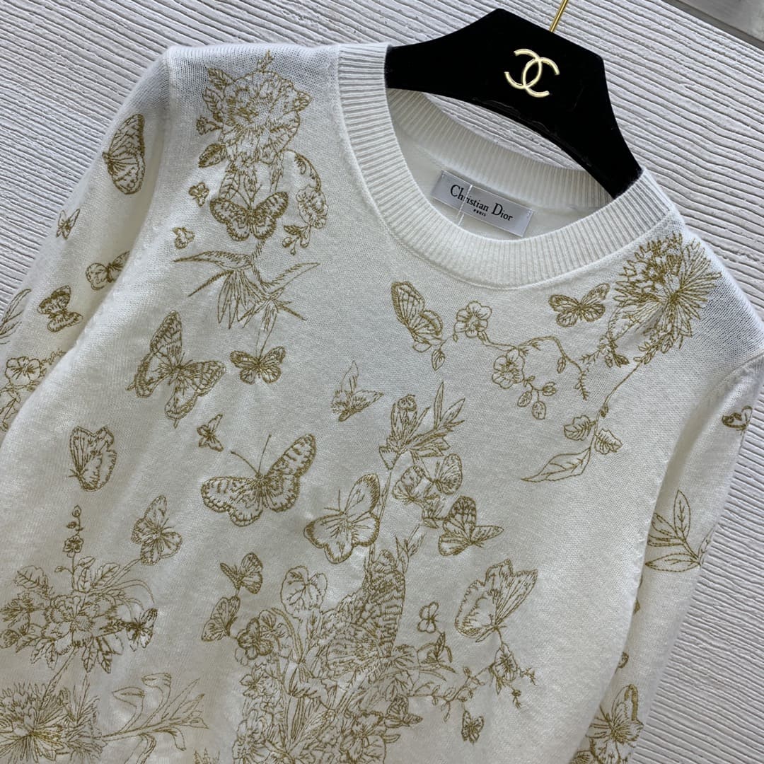 ÁO DIOR Round-Neck White Sweater