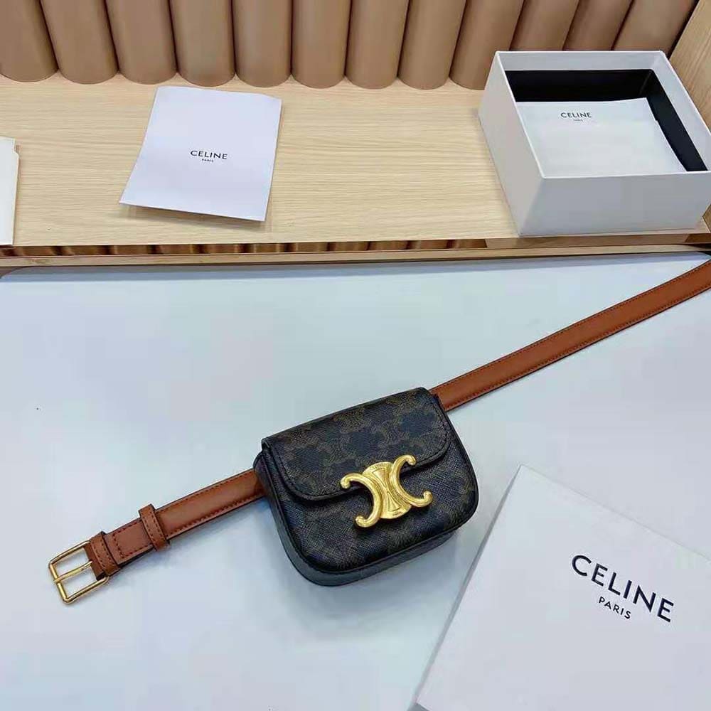 TÚI Celine Women Belt Bag Triomphe Belt in Triomphe Canvas and Calfskin