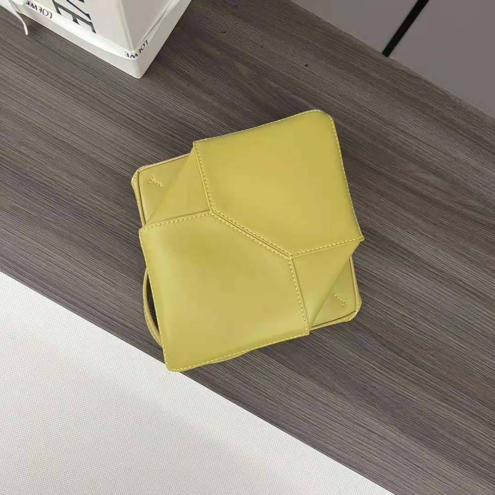 TÚI Loewe Unisex Mini Puzzle Fold Tote in Shiny Calfskin-Yellow