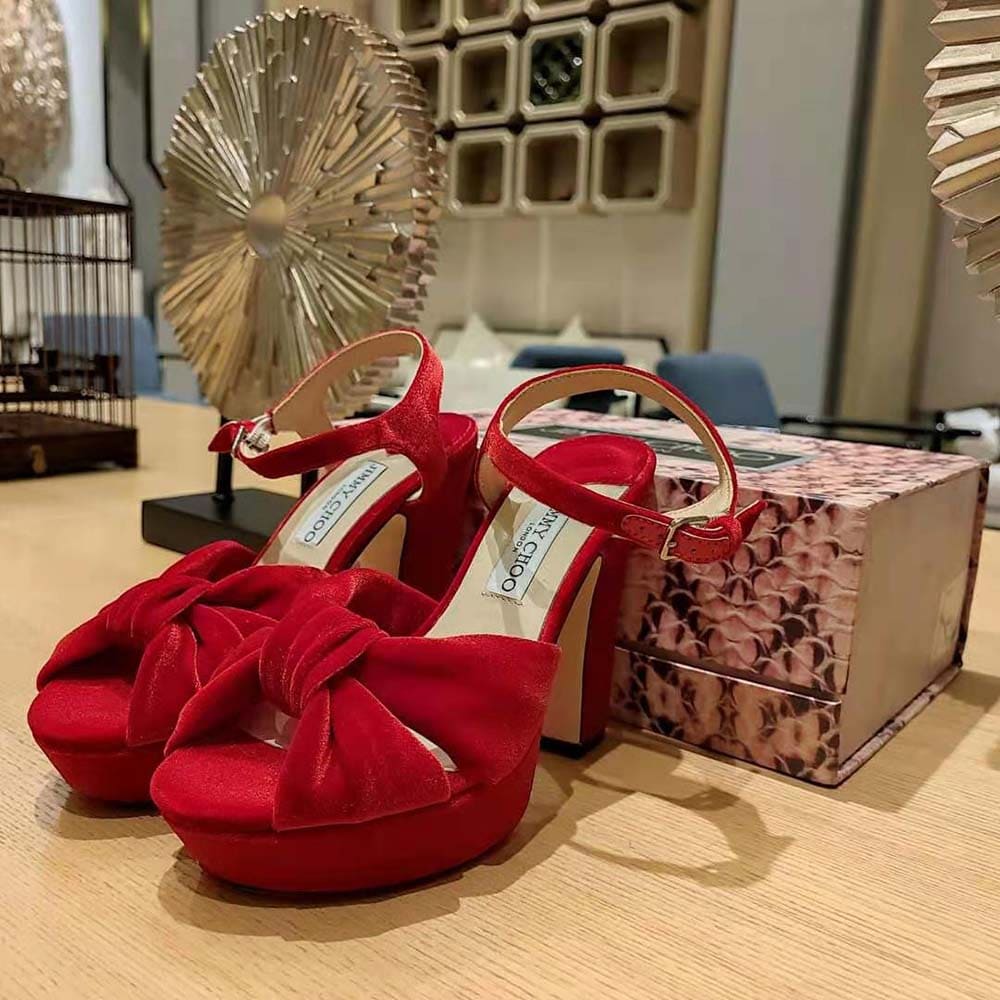 GIÀY Jimmy Choo Women Heloise 120 Red Velvet Platform Sandals