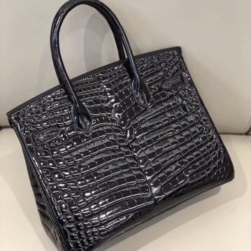 TÚI HERMES Birkin 30CM da cá sấu đen bóng crocodile leather