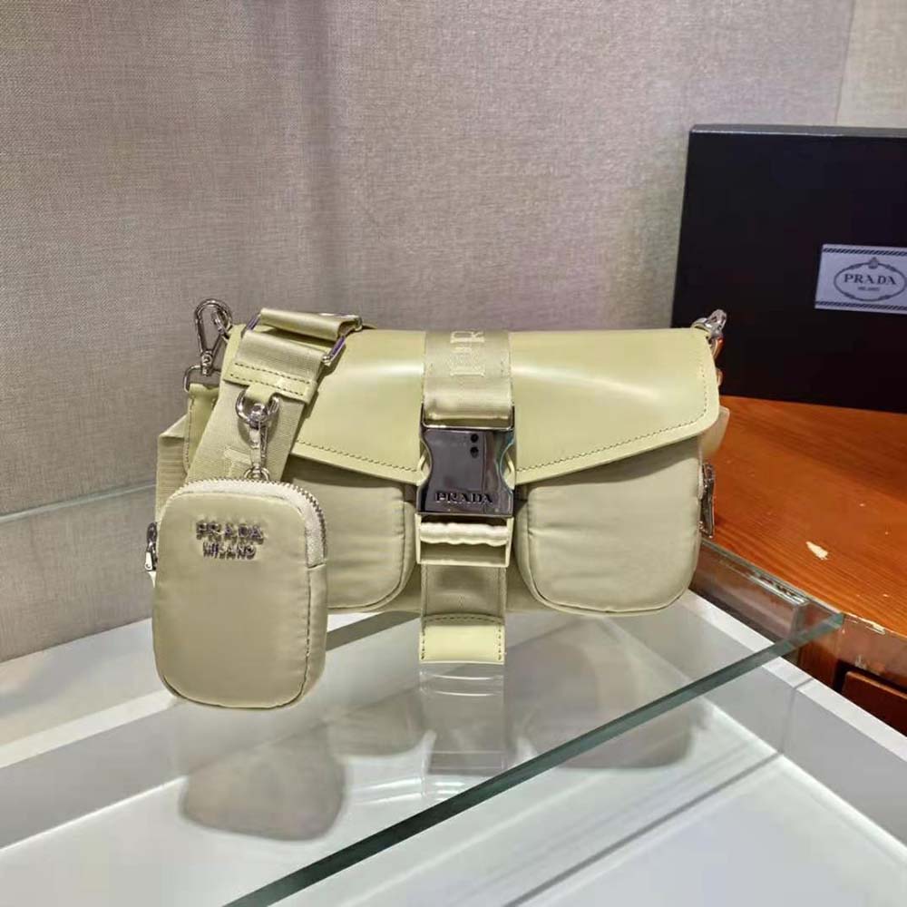 TÚI Prada Women Pocket Nylon and Brushed Leather Bag