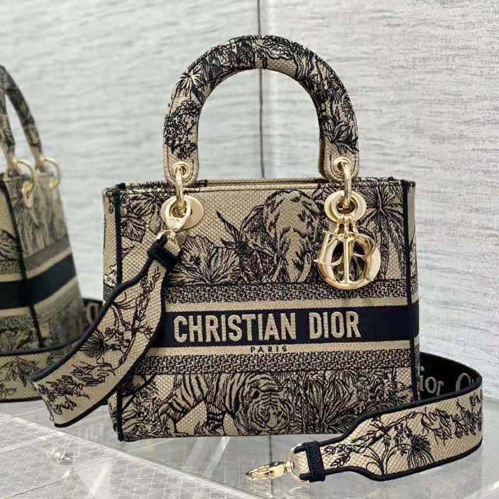 TÚI Dior Women Medium Lady D-lite Bag Beige Multicolor Toile de Jouy Voyage Embroidery