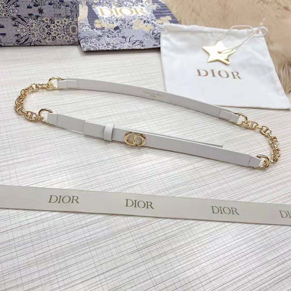 DÂY LƯNG Dior Women Caro Belt White Smooth Calfskin with Shiny Gold-Finish Metal 15 MM