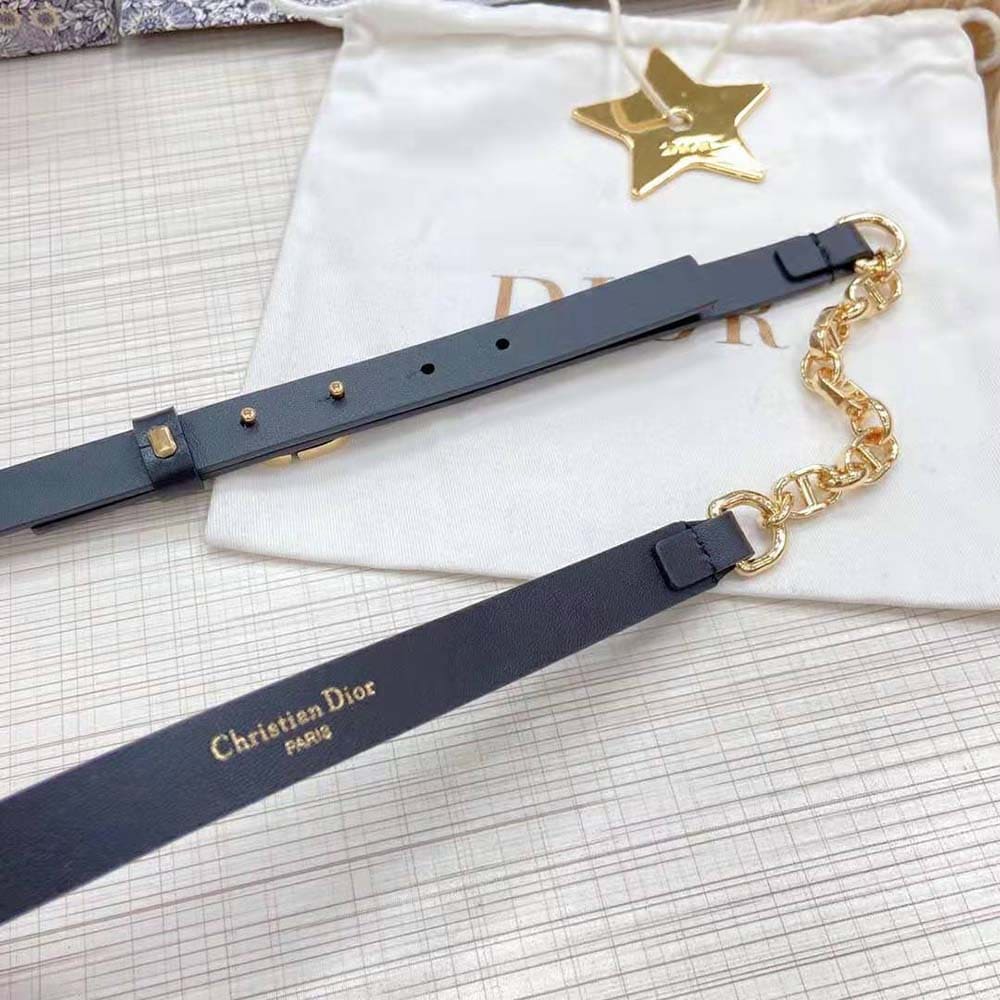 DÂY LƯNG Dior Women Caro Belt Black Smooth Calfskin with Shiny Gold-Finish Metal 15 MM