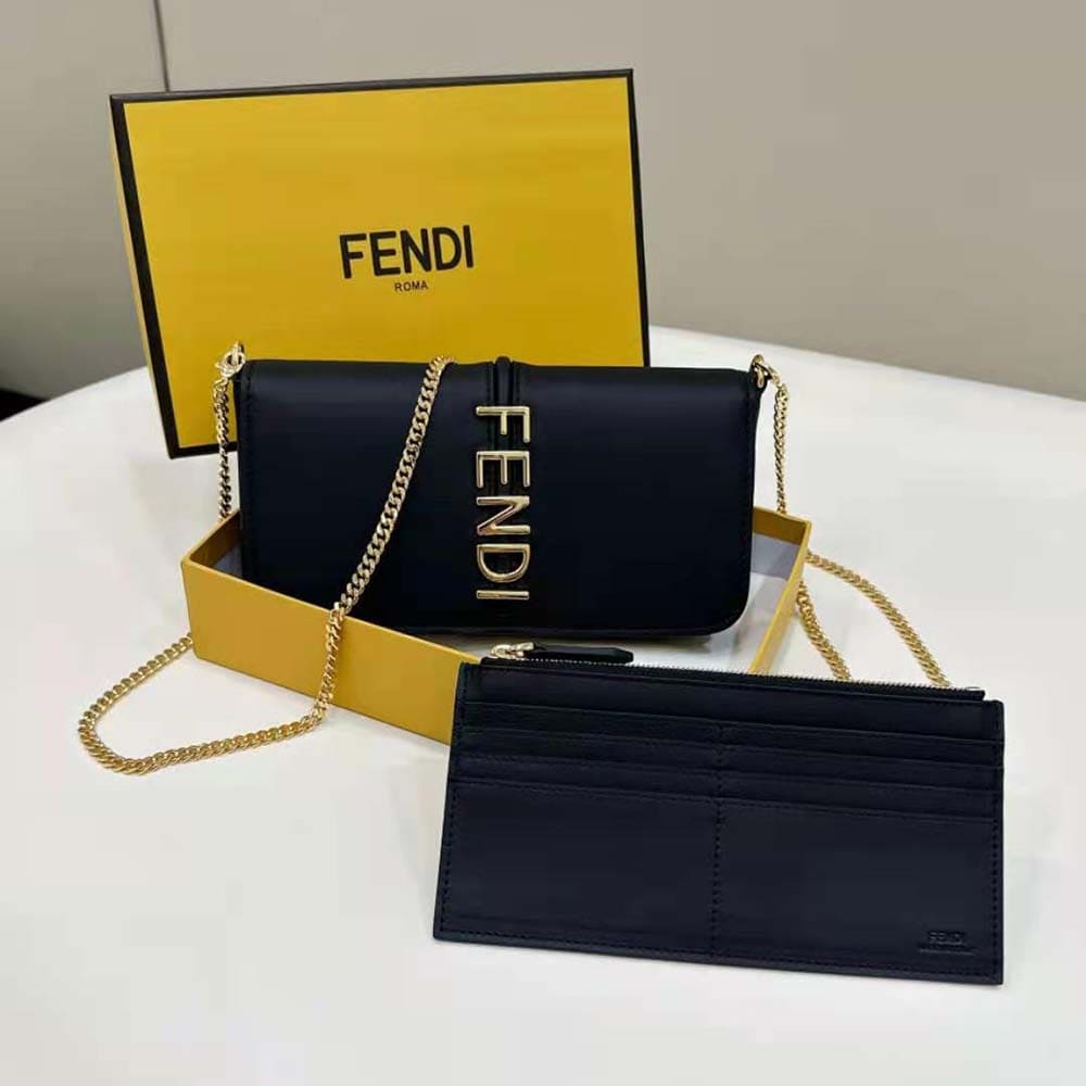 TÚI Fendi Women Fendigraphy Phone Pouch Black Leather Wallet
