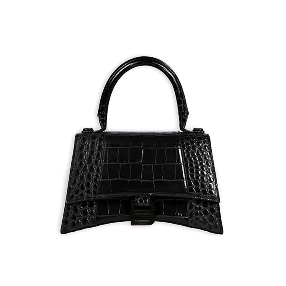 TÚI Balenciaga Women Hourglass Small Top Handle Bag-Black vân da cá sấu