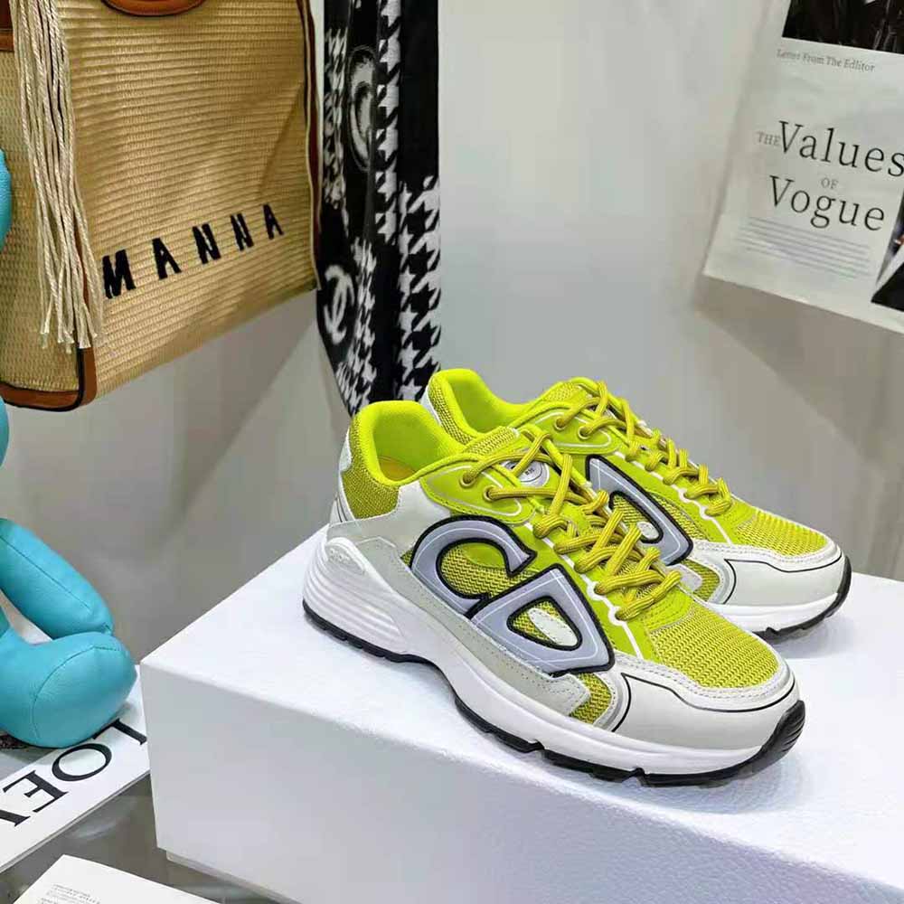 GIÀY DIOR Unisex CD Shoes B30 Low-Top Yellow Mesh and White Technical Fabric