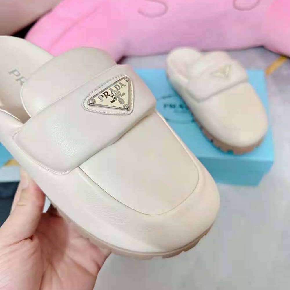 DÉP Prada Women Soft Padded Nappa Leather Sabots-White