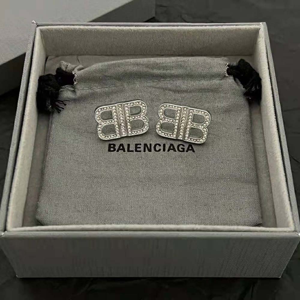 Bông tai Balenciaga Women BB 2.0 XS Earrings in Silver Brass and Rhinestones