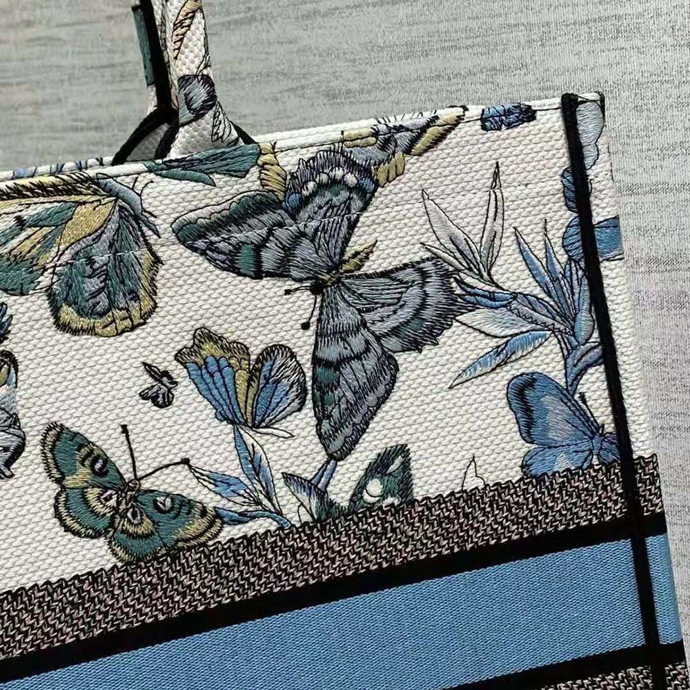 TÚI Dior Women Large Dior Book Tote White and Pastel Midnight Blue Toile de Jouy Mexico Embroidery