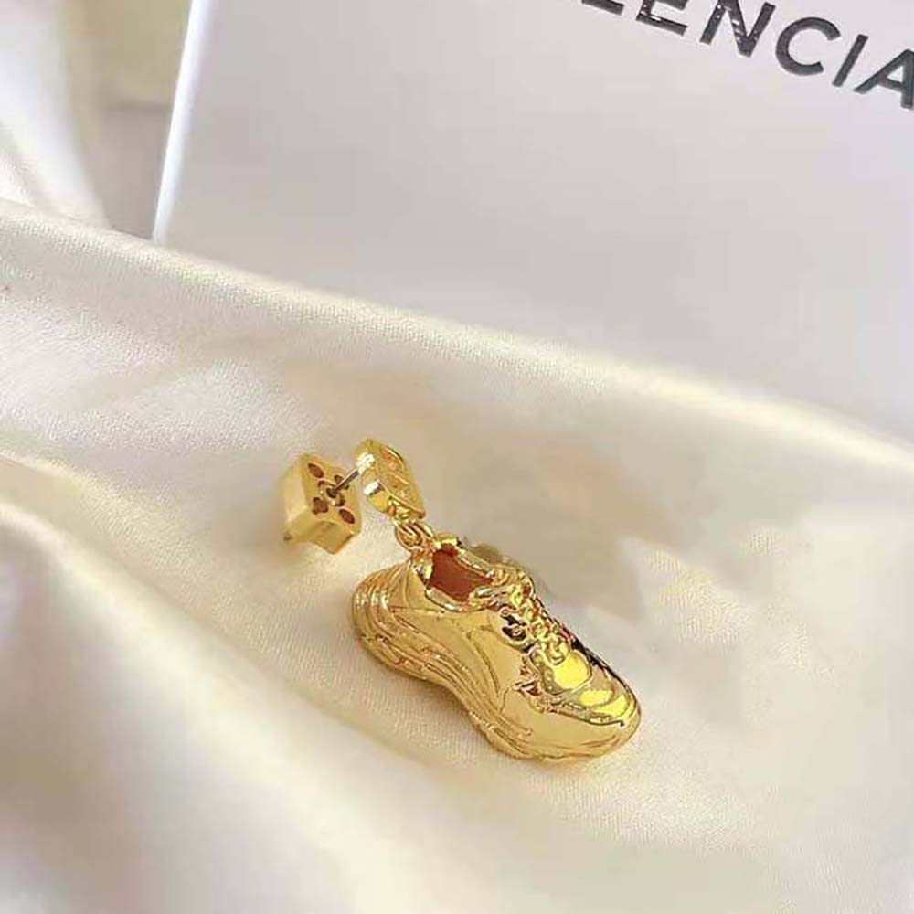 Bông tai Balenciaga Women Mini Triple S Earring in Gold Bronze and Brass
