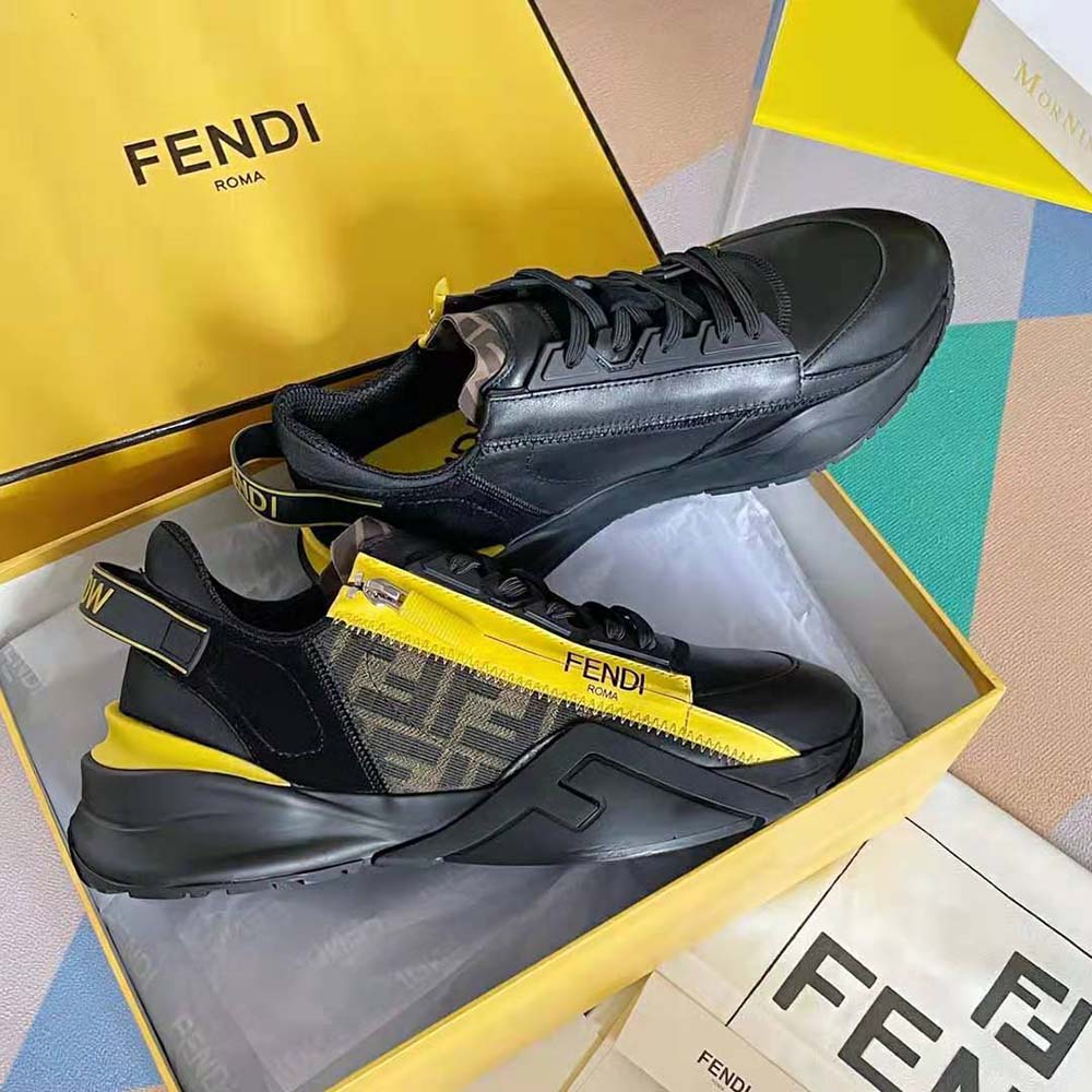 GIÀY FENDI Men Flow Black Leather Low-Tops