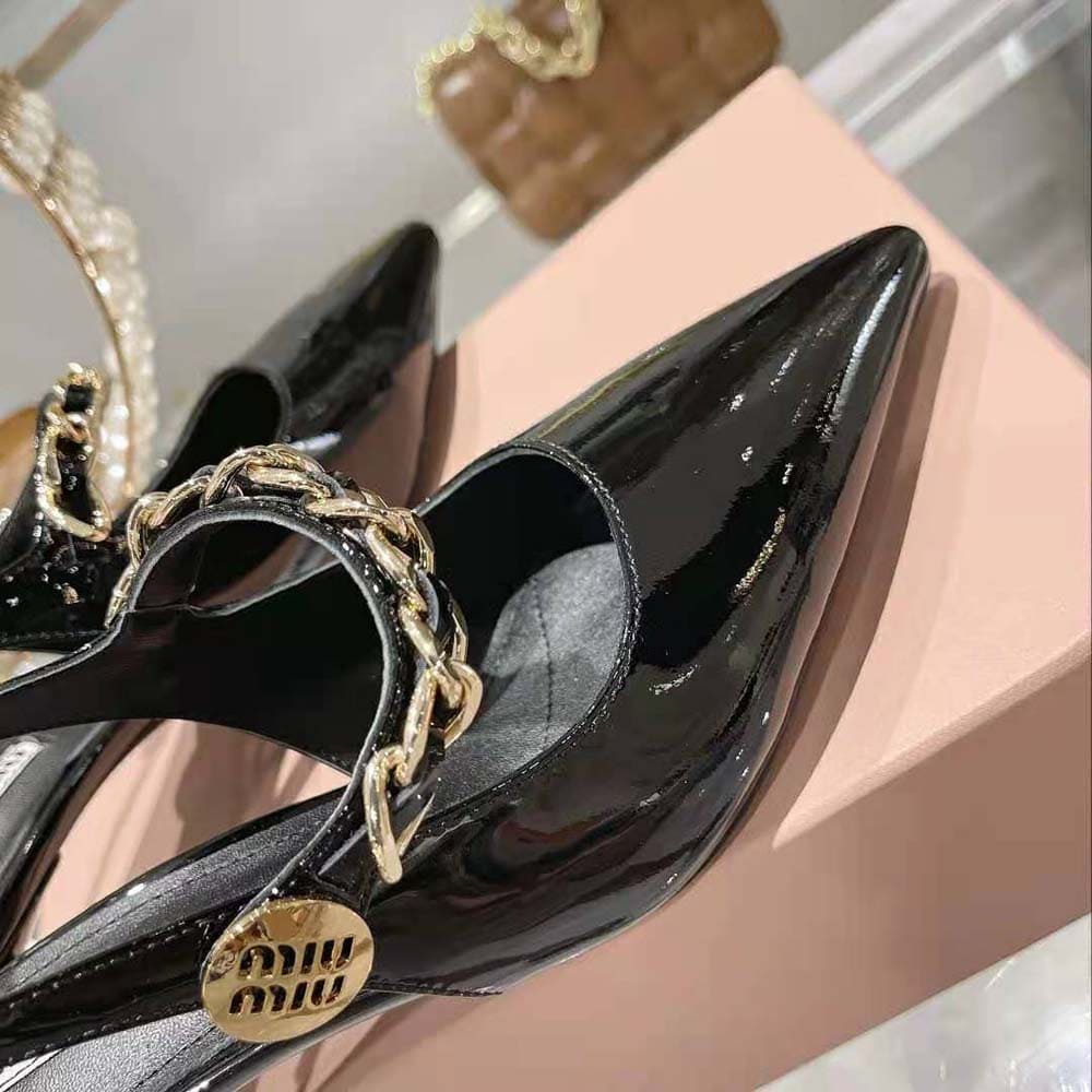 GIÀY Miu Miu Women Patent Leather Slingback Pumps in 55mm Heel Height-Black
