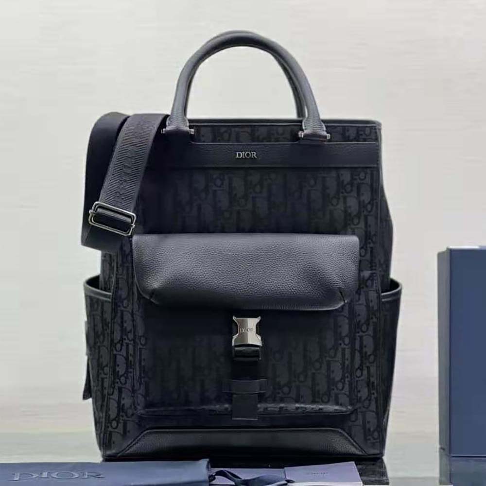 BALO DIOR Explorer Tote Bag Black Dior Oblique Mirage Technical Fabric and Grained Calfskin
