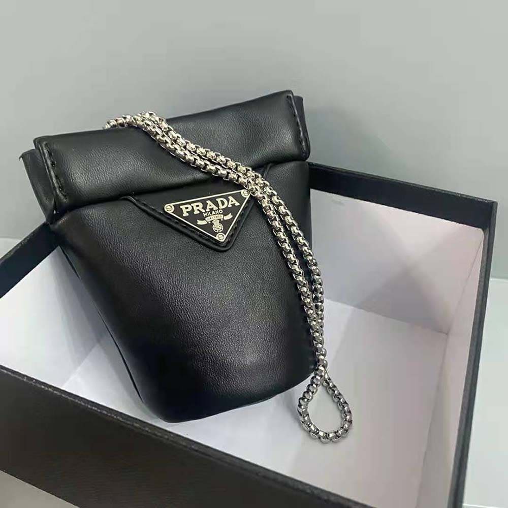 TÚI Prada Women Nappa Leather Mini-pouch with Necklace-Black