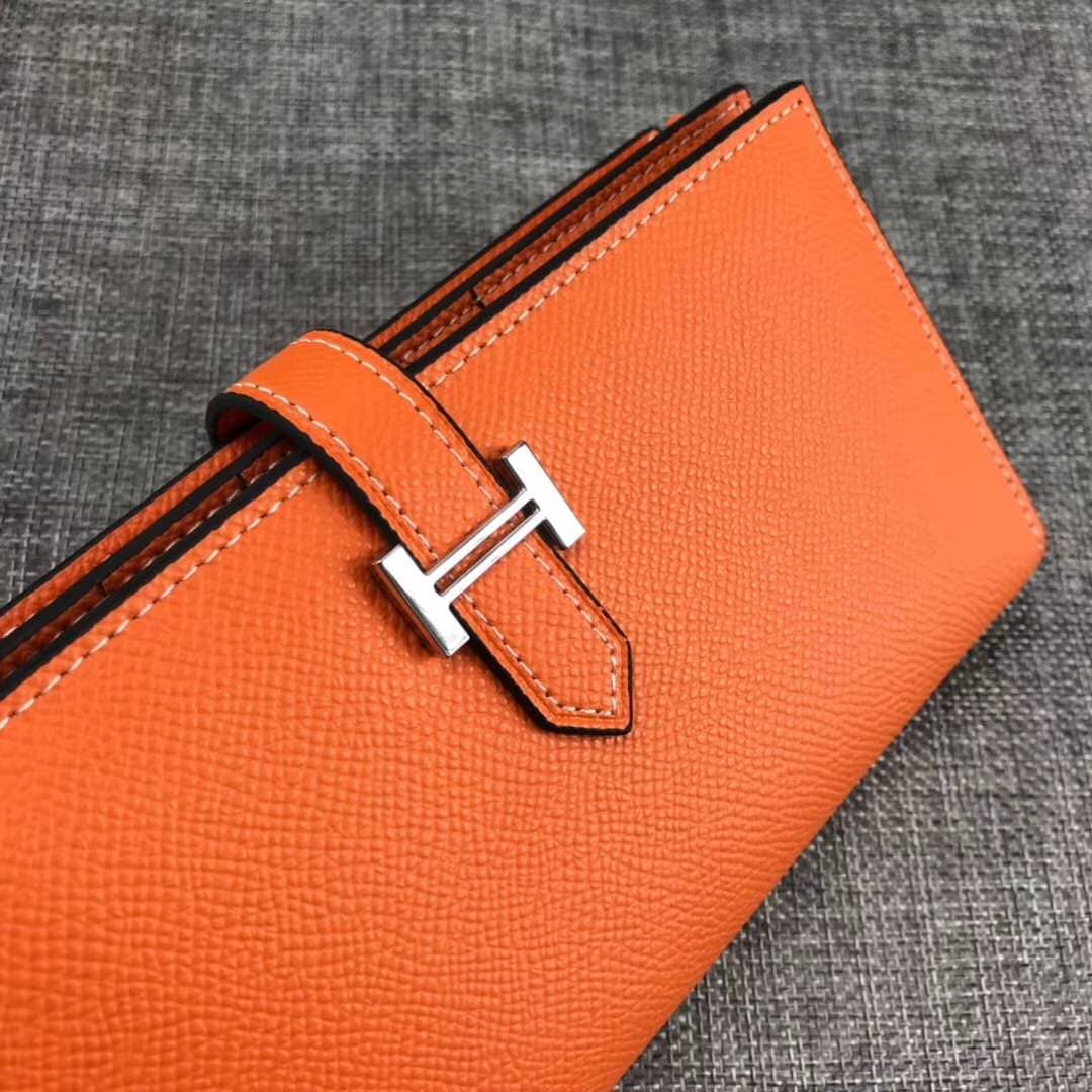 Ví Hermes Medium Bearn Wallet in Epsom Calfskin Leather-Orange