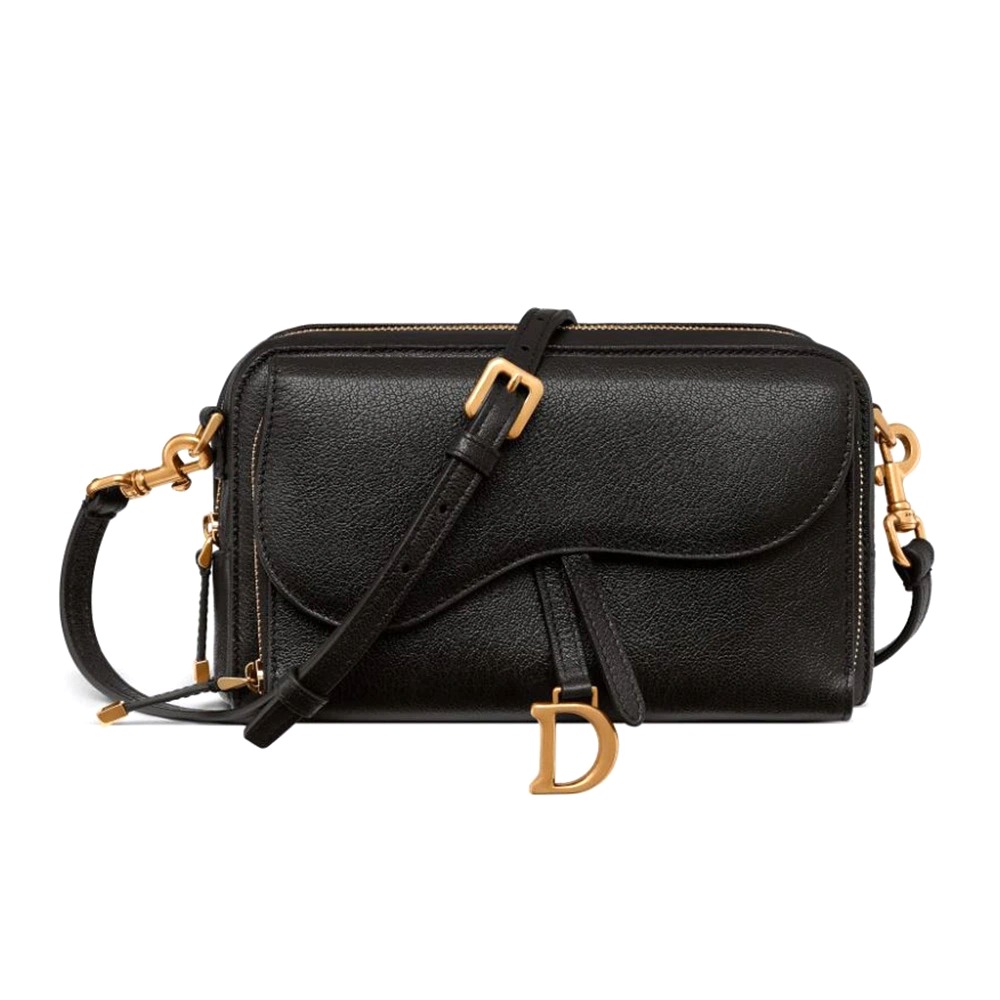 TÚI Dior Women Saddle Double Pouch Goatskin-Black da dê