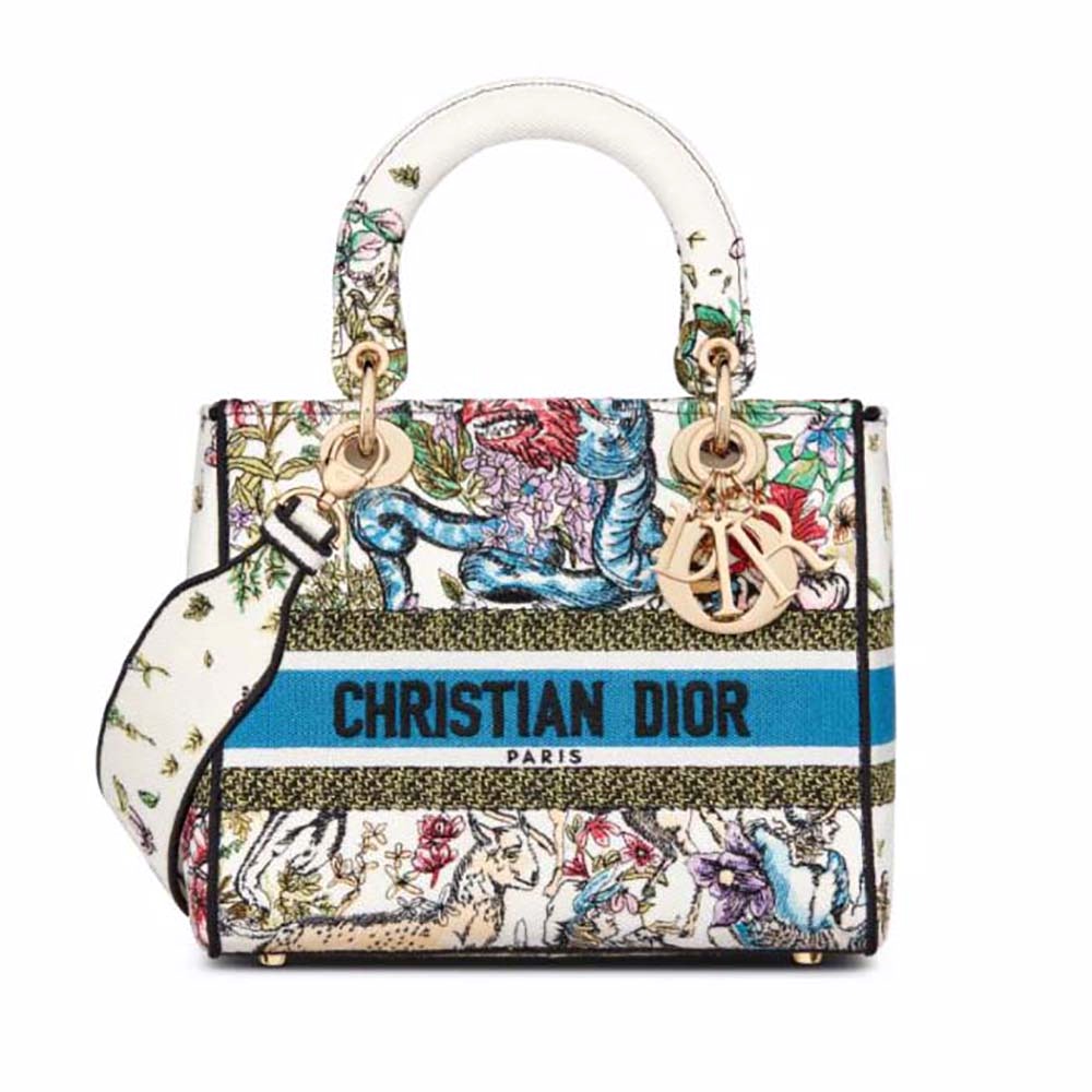 TÚI Dior Women Medium Lady D-Lite Bag Latte Multicolor D-Constellation Embroidery