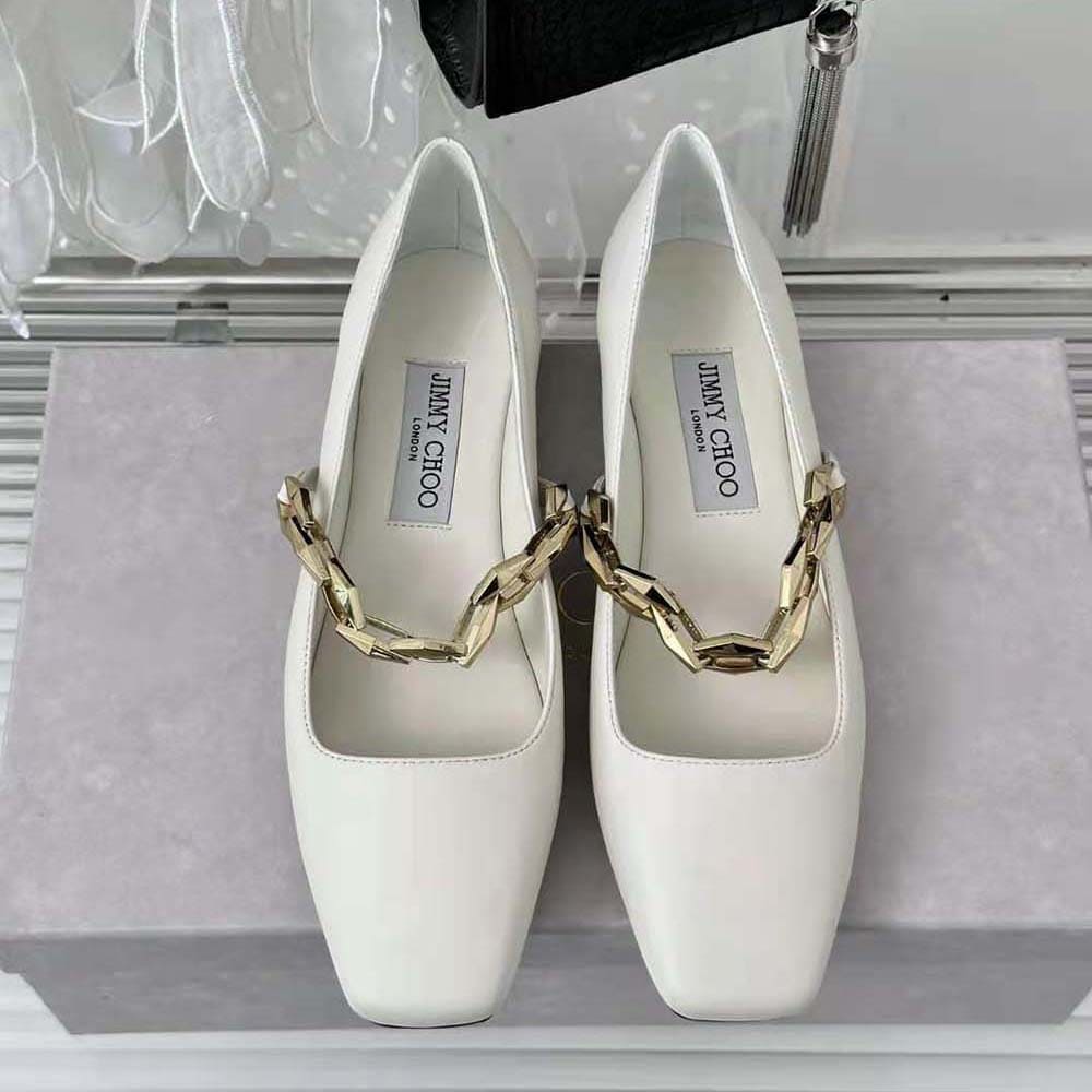 GIÀY Jimmy Choo Women Diamond Tilda Flat Black Nappa Leather Flats with Chain-White