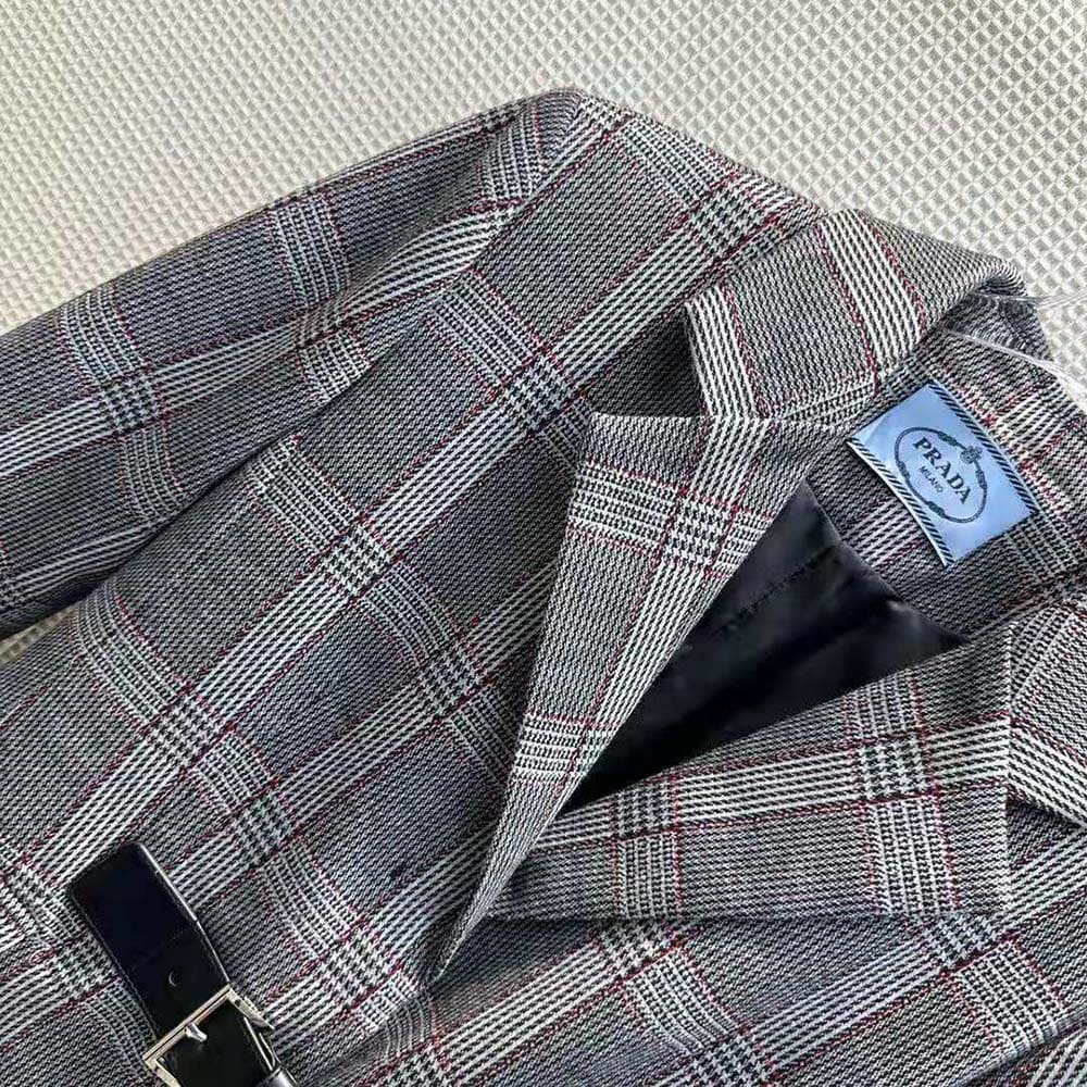 ÁO Prada Women Single-breasted Prince of Wales Mouliné Coat