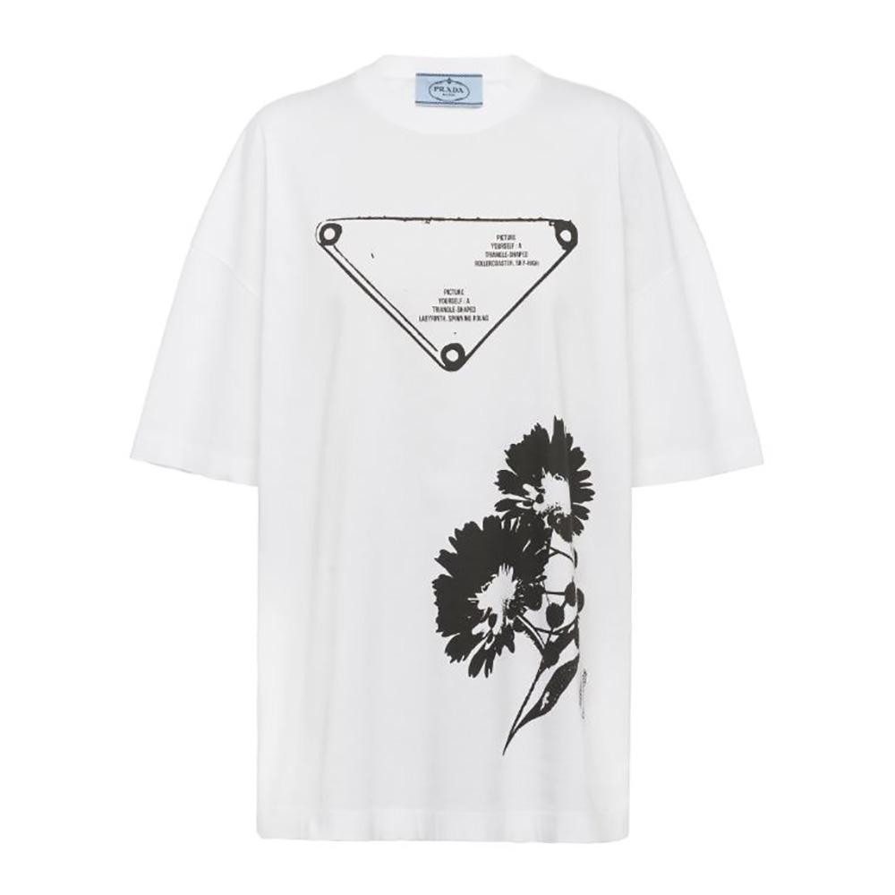ÁO PRADA Oversized Printed Jersey T-shirt-White SS2022