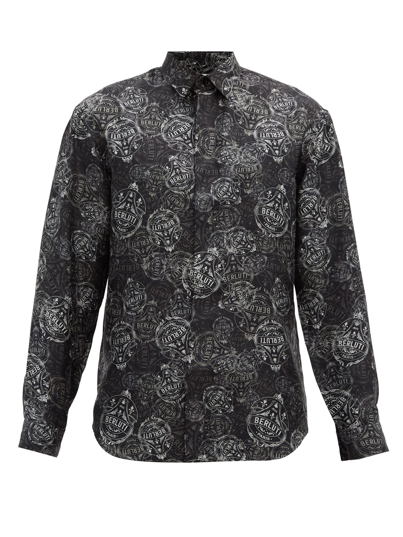 ÁO SƠ MI BERLUTI Crest-print mulberry-silk shirt